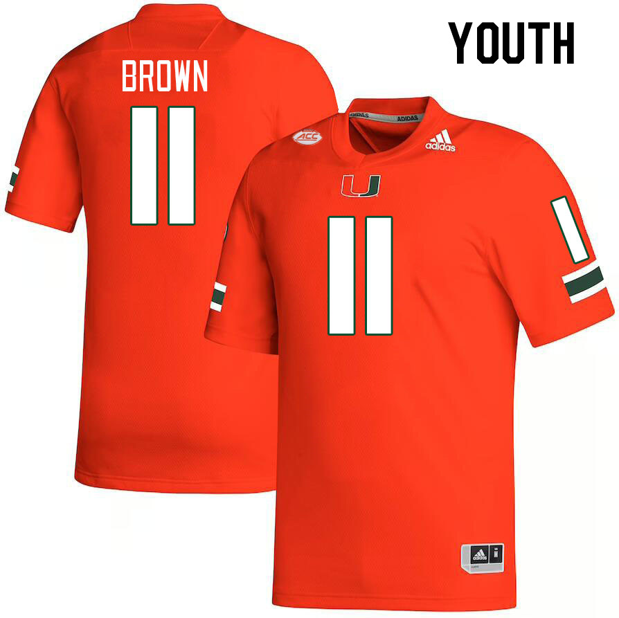Youth #11 Jacurri Brown Miami Hurricanes College Football Jerseys Stitched-Orange